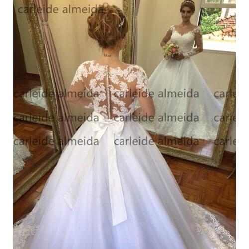 Vestido de Noiva V-Neck Long Sleeves Wedding Dresses Lace Appliques Ball Gown Bride Dress Chapel Train Robe de mariee Hochzeit