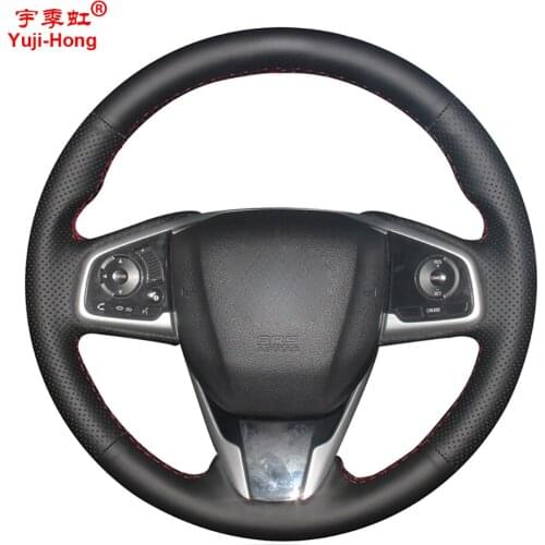 Yuji-Hong Black Leather Car Steering Wheel Cover for Honda Civic 10 2016-2019 CRV CR-V 2017-2019 Clarity 2016 Artificial leather