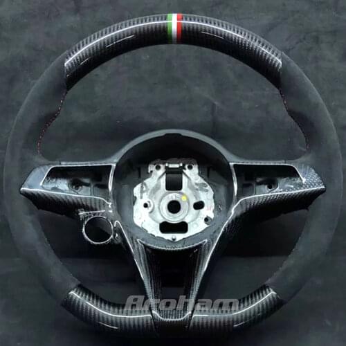Suede Sport Racing Carbon Fiber Steering Wheel For Alfa Romeo Giulia Stelvio Giulia QV 2015 2016 2017 2018