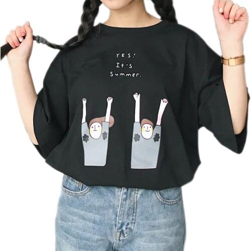 Harajuku t shirt women Cotton Short sleeve tshirt Kawaii tops Loose print tshirt women Cartoon t-shirt tumblr korean clothes new