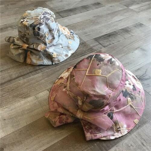 Women Printing Bow Casual Beach Hat Tide Summer Outdoor Sunhat Visor Ladies Cap Korean Womens Wide Brim Hat Femem