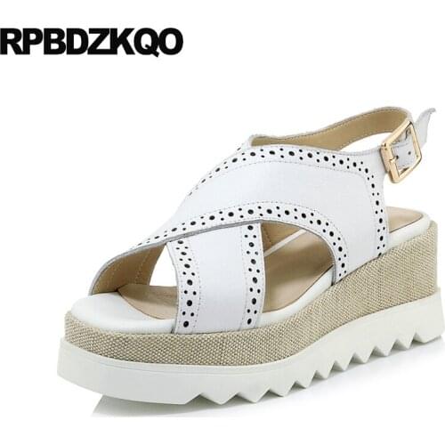 Flatform luxury designer plus size shoes women red pumps platform wedge sandals summer genuine leather white 2019 big slingback
