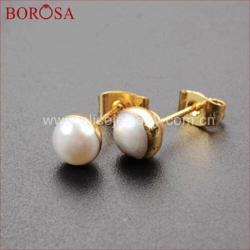 BOROSA 5/10Pairs Natural Pearl Earrings Baroque Pearl Stud Earring Fashion Gold Earrings for Women Korean Earrings Jewelry G1064