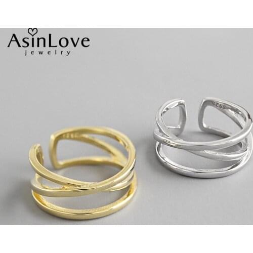 AsinLove Real 925 Sterling Silver X Shape Cross Double Layer Ring Creative Open Rings for Women Handmade Designer Fine Jewelry