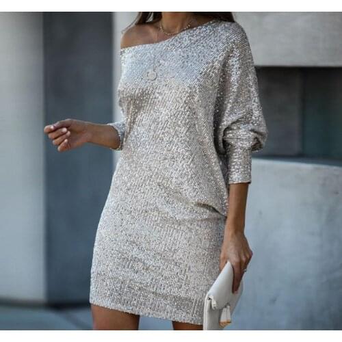 Sequin Dress Woman Bling Batwing Sleeve Vestido Party Cool Girls Dress Woman 2021 Dropshipping