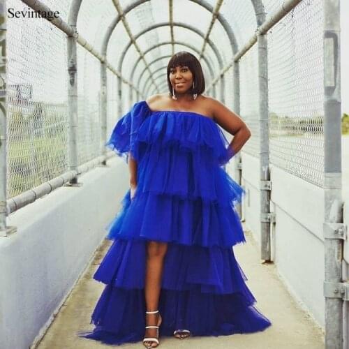 Sevintage Chic Tiered Tulle Evening Dresses One Shoulder Short Front Long Back Prom Dress Sweep Train Formal Women Gowns 2020