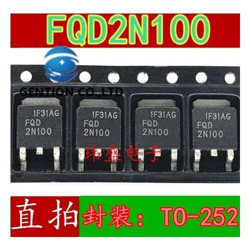 10PCS FQD2N100 FQD2N100TM MOS field effect tube N channel 1.6 the TO-252 A/1000 v in stock 100% new and original