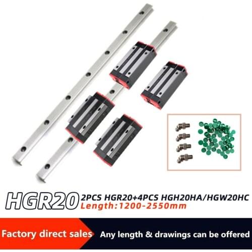 2PCS Linear Rail Guide HGR20 +4PCS HGH20HA/HGW20HA Linear Narrow/Flange carriges Sliding Block cnc parts
