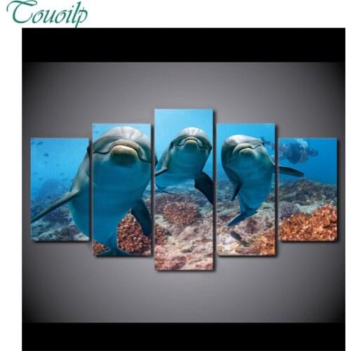 2018 new 5pcs 5D Diy Diamond Cross Diamond Rhinestone Diamond Mosaic Underwater Dolphin Water Seascape Round&Square Home Decor