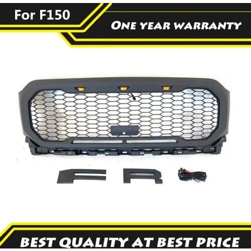 2021 F150 ABS Matte Black Raptor Style Front Grille Bumper Racing Grills Wiht Amber LED Light Fit For Ford F150 2021+ Auto Part