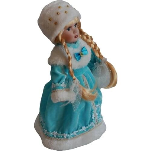 30cm Vintage Style Porcelain Dolls In Blue Dress With Display Stand Holder