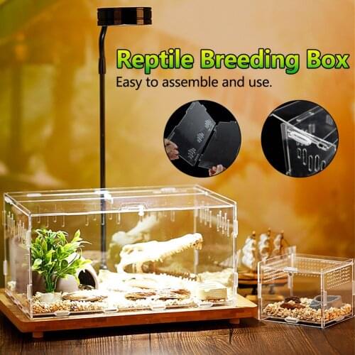 5 Sizes Transparent Reptile Breeding Box Acrylic Feeding Box 360 Degree High Transparent Magnetic Pet Climbing Terrarium