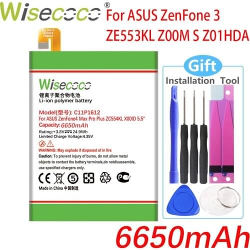 WISECOCO C11P1612 6650mAh Battery For ASUS Zenfone 4 Max pro plus ZC554KL X00ID 5.5 For Asus Zenfone 3 ZOOM ZE553KL Z01HDA Phone