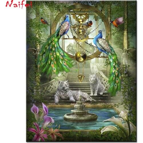 Full Square Round Diamond Painting Cross Stitch Mystic Garden Peacock Tiger 5D DIY Rhinestone Embroidery Mosaic Home Decor
