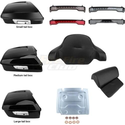 Motorcycle Tour Pack Trunk Backrest Mount Rack Luggage & Base Plate & Rear LED Tail Light For Harley Touring Street Glide 14-20