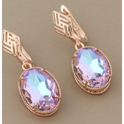 Anniversary 585 Rose Gold 4 Colors Big Earrings Oval Color Crystal High quality Dangle Earrings Women Wedding Party Jewelry