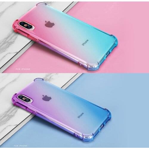 Rainbow Gradient Color Soft Clear TPU Phone Case For Apple iPhone 11 Pro XR XS Max 8 7 6S Plus SE Transparent Shockproof Cover