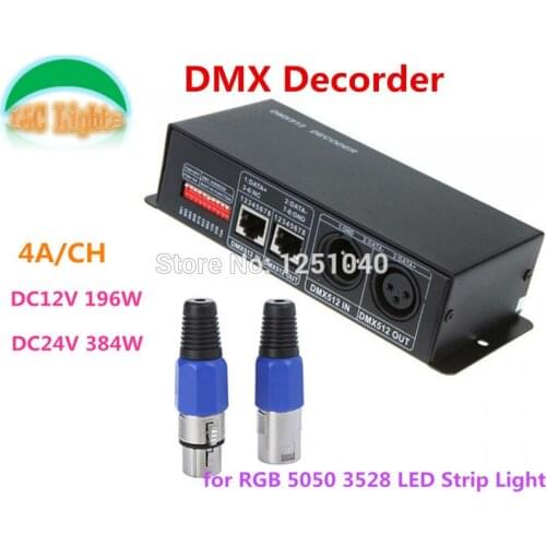 DC 12V-24V 4 Channel DMX Decoder LED Controller for RGB 5050 3528 LED Strip Light and RGB LED lighting Free Shipping Wholesale