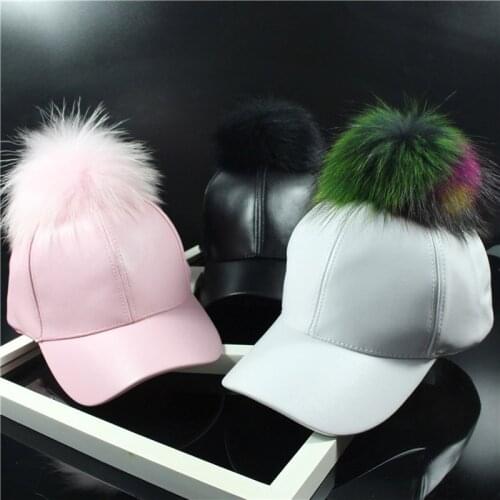 Doitbest Autumn raccoon fur women Baseball Cap Hip Hop Noble real Hairball winter Leather snapback Caps For Men Lady