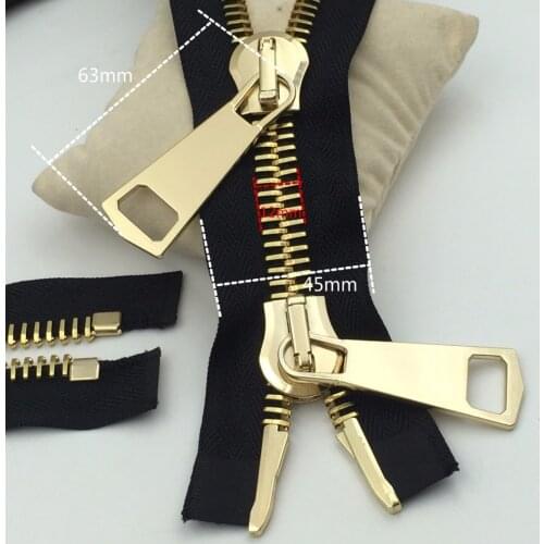 15# Double Sliders Polished Copper Metal Zipper Black Fabric Gold Teeth 85cm 100cm 1pcs DIY Bags Jacket Clothes Accessories