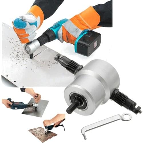 Double Head Sheet Nibble Metal Nibbler Saw Cutter 360 Degree Adjustable Drill Attachment with Extra Punch Free Cutting Tool