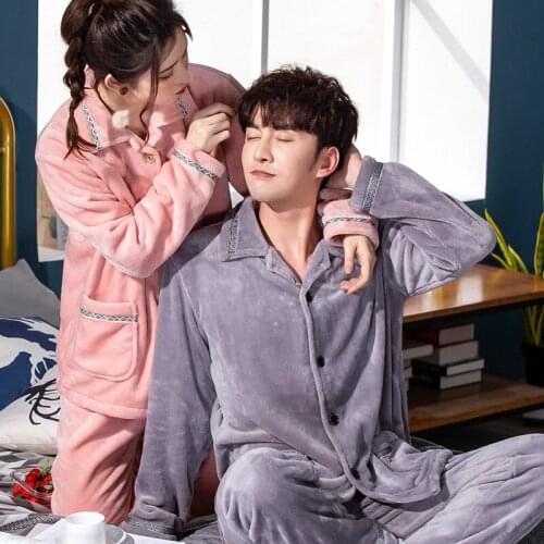 Flannel Pyjamas New Thickened Plum-Size Suit Couples Autumn Winter Living Suit Coral Flannel Men And Women Bathrobe Home Wear