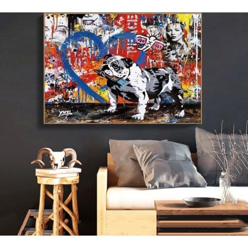 Street Graffiti Art Dog Canvas Painting Abstract Animal Posters and Prints Wall Art Picture for Living Room Home Decoration