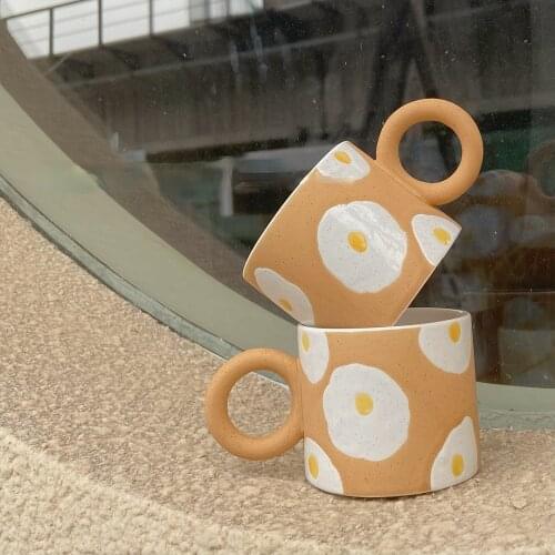 Ins Lovely Hand Painted Mug Poached Egg Ceramic Cup Home Breakfast Cup Milk Cup Coffee Cup with Handle