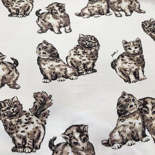 Cute cat animal print fabric handmade DIY clothing skirt spring and summer chiffon twill fabric
