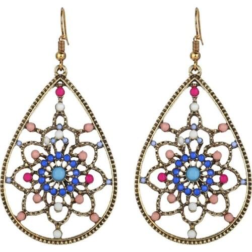 MISANANRYNE Fashion Vintage Boho India Ethnic Water Drop Hanging Dangle Earrings for Women Wedding Party Jewelry Accessories