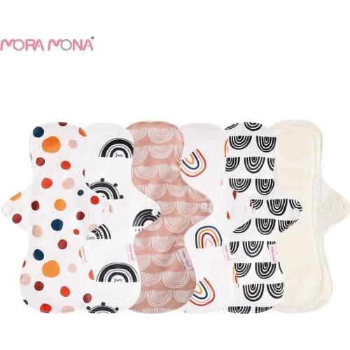 Mora Mona 5Pcs Different Patterns Pads Bamboo Fiber Pads Sanitary Pads Washable Panty Liner Mama Maternity Menstrual Cotton Pads
