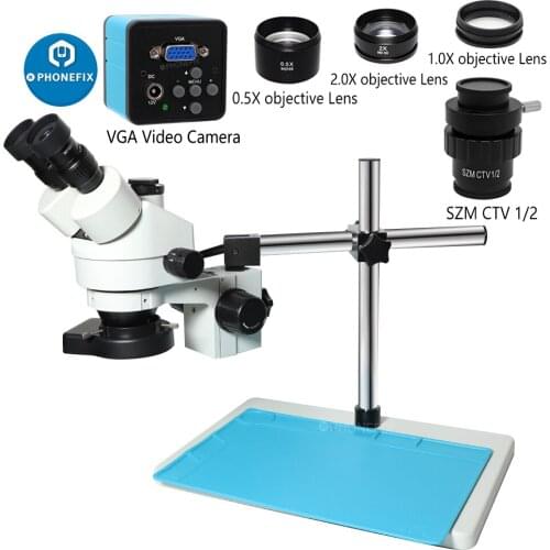 Simul Focal Stereo Microscope 3.5X-90X Zoom Industrial Inspection Phone Soldering Microscope VGA/HDMI Video Camera C Mount Lens