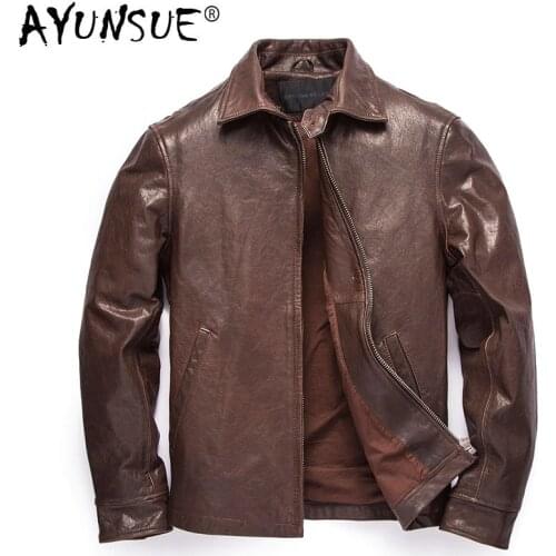 AYUNSUE Mens Leather Jacket 100% Real Sheepskin Coat Vintage Genuine Leather Jackets Men Spring Autumn Coats 2020 1339 KJ4552