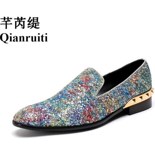Men Sequined Glitter Shoes Slip-on Shoes Gold Studs Embellished Design Luxury Handmade Casual Shoes For Men EU39-EU46