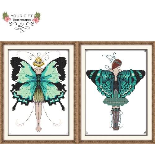 Joy Sunday RA164 RA165 14CT 11CT Counted and Stamped Home Decor The Butterfly Fairy Needlepoint Embroidery DIY Cross Stitch kits