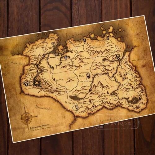 Skyrim Map The Elder Scrolls V Game Classic Retro Vintage Canvas Painting Poster DIY Wall Paper Posters Home Decor Gift