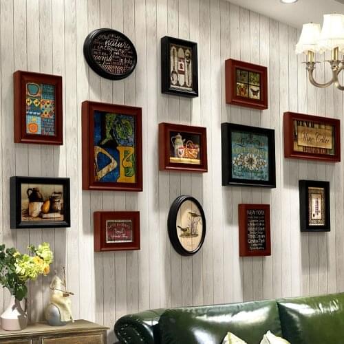 13 Pcs-set Wooden Mural Hanging Wall Ornaments Abstract Art Mural Painting Photo Frame Wall Combination Nordic Rustic Home Decor