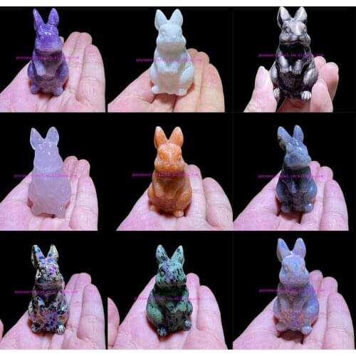 Natural Lepidolite Carved Crystal Rabbit Statue Healing Crystal Hare Figurine Guardian Art Gift Home Decor Feng Shui King Wiccan