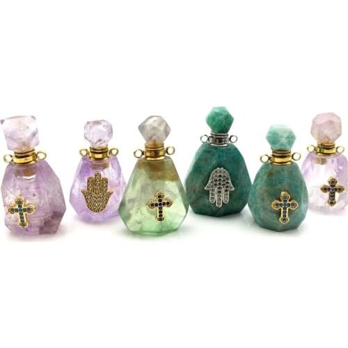 Natural gems stone perfume bottle lace agates rose quartzs clear crystal lapis lazuli pendant charms for necklace making