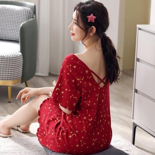 Sexy Nightgown Summer Dress for Women Thin sleepwear Red Nightdress Female home service plus size nuisette femme vestido Freeshi