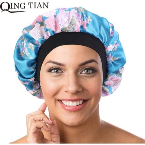 New Luxury Comfortable Wide Band Satin Bonnet Cap Women Sleep Bonnets Edge Scarf Cap