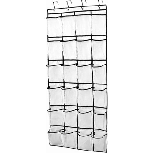 Over The Door Shoe Organizer, Clear Hanging Shoe Rack, Fabric Closet Shoe Organizer Storage Bag, 24 Large Mesh Pockets
