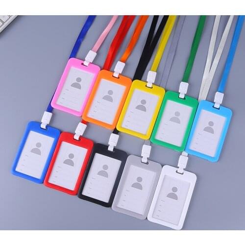 1pc Work Card Holders with Rope Student Plastic Card Holder Employee Name ID Card Cover for Exhibition