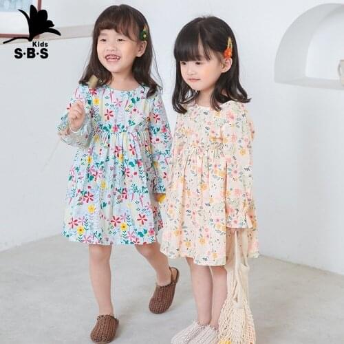 Girls Princess Dress 2020 Childrens Clothing Autumn Floral Girl Dress Print Baby Long-sleeved Childrens Casual Cotton Dress