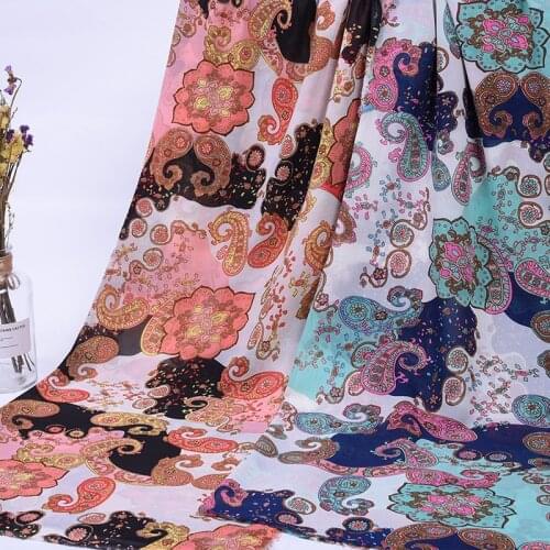 Chiffon 75D ethnic flower vintage printed dress material dropping soft breathable scarf blouse DIY craft fabric 1 meter