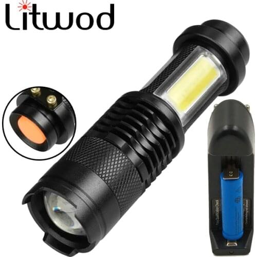 SK68C LED MINI Flashlight Q5 + COB Zoom Waterproof Aluminum 4 Modes Torch use 14500 / AA Battery flash light camping