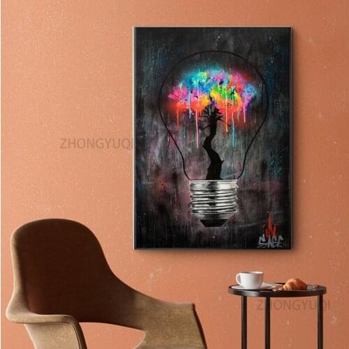 Light Bulb Abstract Street Graffiti Art Posters Prints Canvas Painting Cuadros Wall Art for Living Room Home Decor