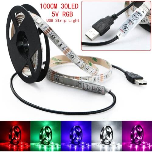 100 cm 5V Bias Lamp for HDTV USB Power TV Backlight Home RGB 30 LED Waterproof LED Strip Light Reduces Eye Fatigue Ease
