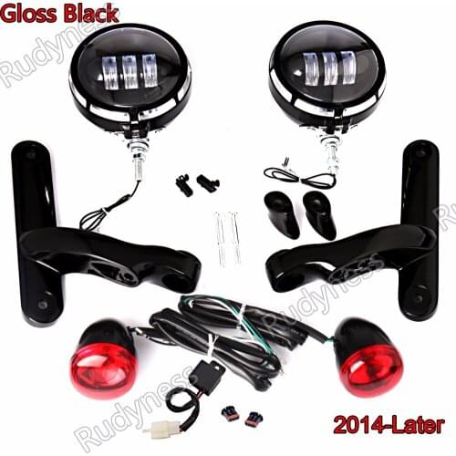 Burst LED Auxiliary Lighting Gloss Black Bracket&Red Turn Signals For Harley Touring Street Glide 2014-2017 Models