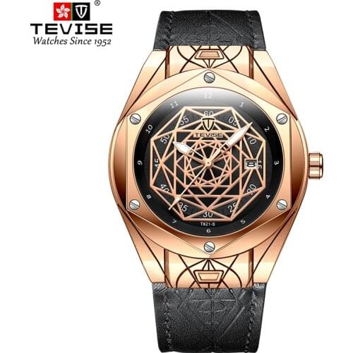 TEVISE Quartz Movement Man Watch Luxury Brand Leather Strap Date Luminous Hands Quartz Wristwatch Mens Luxury Box Dropship T821S